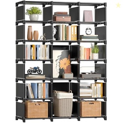 REIBII Book Shelf, 16 Cube Storage Organizers, Tall DIY Book Case for Bedroom, Office, Living Room, Closet, 12" D x 47.24" W x 70.86" H, Black