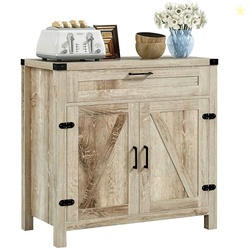 HOMCOM Sideboard with Storage Drawer, Modern Farmhouse Kitchen Cabinet with 2 Barn Doors, Coffee Bar Cabinet, Oak