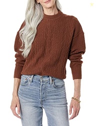 Amazon Essentials Women's Cable Knit Sweater, Soft-Touch Modern Crewneck, Dark Toffee Brown, Small, Plus Size Available