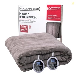 BLACK+DECKER Heated Blanket Electric King, Micro Plush Electric Blanket, Heating Blanket with 10 Heating Levels, 10H Timer, Auto Shutoff, Dual Zone Heating, Fast Heating (90x100 inches, Grey)