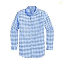 Vineyard Vines Boys' On-The-go Gingham Button-Down Shirt, Newport Blue, Small