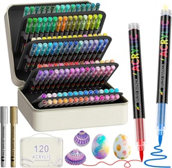 DICEKOO 120 + 2 COLORS ACRYLIC PAINT MARKERS WITH CARRYING CASE