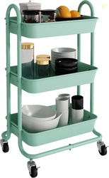 3-Tier Green Utility Rolling Cart with Plastic Baskets