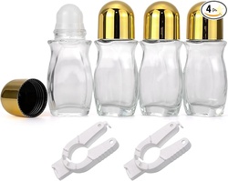 4 Pack 50mL Clear Glass Roller Bottles 