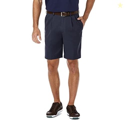 Haggar mens Cool 18 Pro Straight Fit Front 4-way Stretch Expandable Waist With Big & Tall Sizes Pleated Shorts, Navy Pleat, 44 US