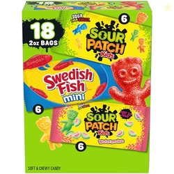 SOUR PATCH KIDS and SWEDISH FISH Mini Soft & Chewy Candy Variety Pack, Christmas Candy Stocking Stuffers, Christmas, 18-2 oz Bags