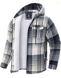 G Gradual Men's Flannel Jacket Fleece Sherpa Lined Hoodies Zip Up Plaid Shirt Warm Winter Jackets for Men with Zipper Pockets(Navy,M)