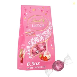 Lindt LINDOR Strawberries and Cream White Chocolate Candy Truffles, Valentine's Day White Chocolate with Strawberries and Cream White Truffle Filling, 8.5 oz. Bag