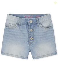 The Children's Place,Girls High Waist Button Front Denim Shortie Shorts,Leighton WASH,12