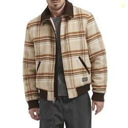 Levi's Men's Mixed Media Western Plaid Bomber Jacket, Cream Plaid, Small
