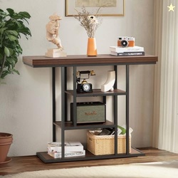 HABUTAY 42 Inch Industrial Entryway Table with 4-Tier Storage Shelves,Sofa Table for Living Room, Narrow Console Table for Hallway, Foyer, Front Door, Accent Furniture with Metal FrameRustic Brown